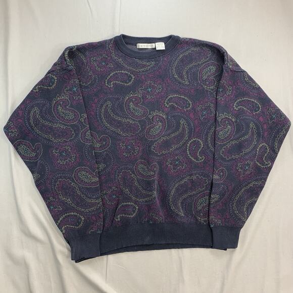 VTG 90’s Liz Wear Claiborne Sweater Womens Size Large Paisley Pattern Purple - Picture 1 of 7